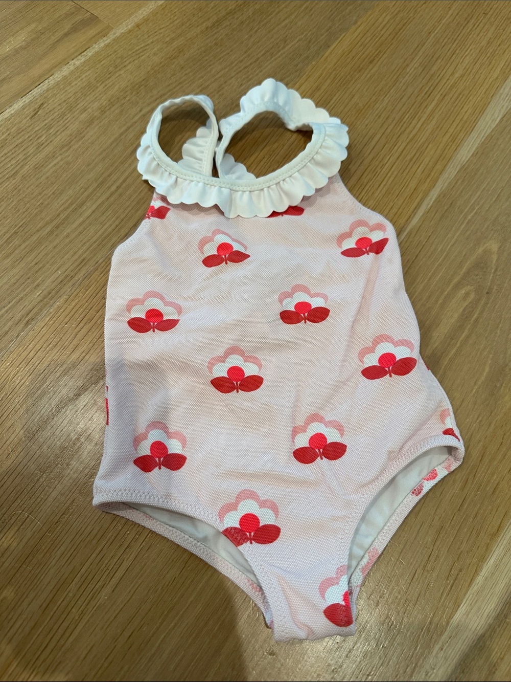 JACADI Paris Pink Floral Ruffle Halter Toddler One-Piece Swimsuit